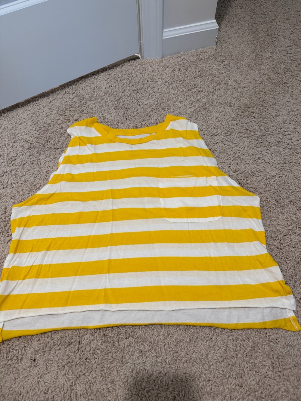 Aerie Yellow and White Striped Sleeveless Tank Top - cropped/oversized fit.
